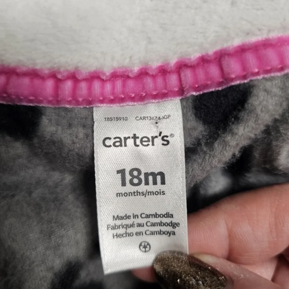 Carters Baby Girls Gray Black Polka Dot Fleece Hooded Peacoat Jacket 18M NWT‎